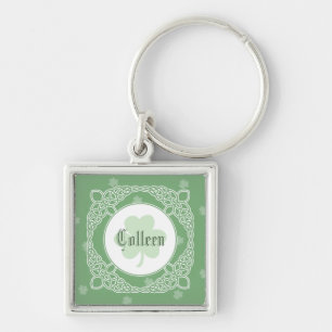 ケルト族の霧の正方形の名前Keychain -緑 キーホルダー