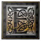 ケルト族の黒い石Eのモノグラムのイニシャルのタイル タイル (正面)