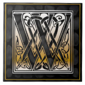 ケルト族の黒い石Wのモノグラムのイニシャルのタイル タイル (正面)