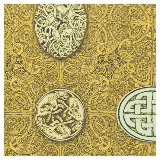 ケルト族犬、馬および鳥 ファブリック (クローズアップ)