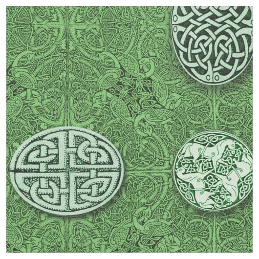 ケルト族犬、馬および鳥 ファブリック (クローズアップ)