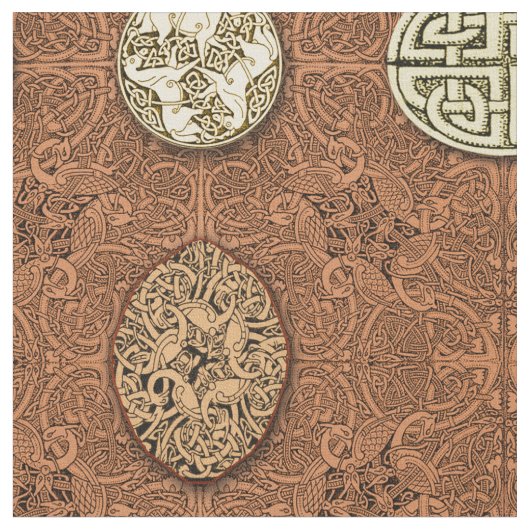 ケルト族犬、馬および鳥 ファブリック (クローズアップ)