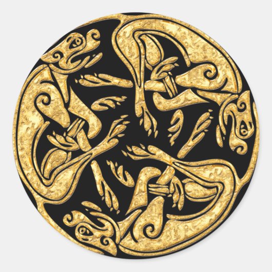 ケルト犬金ゴールド伝統的オーナメントデジタルアート ラウンドシール (正面)