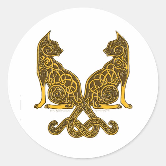 ケルト猫6金ゴールド ラウンドシール (正面)