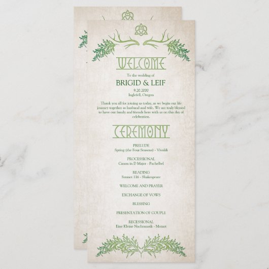 ケルト異教の〔雄ジカの〕枝角結婚式 プログラム (正面/裏面)