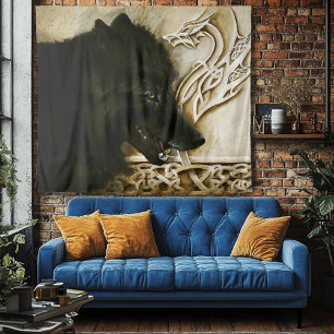 ケルト系ブラックウルフ タペストリー