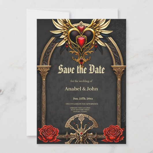 ケルト結び目模様とゴシック様式の優雅さのハート。 セーブザデート (正面)