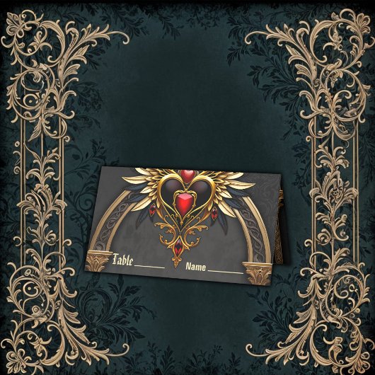 ケルト結び目模様とゴシック様式の優雅さのハート。 プレイスカード