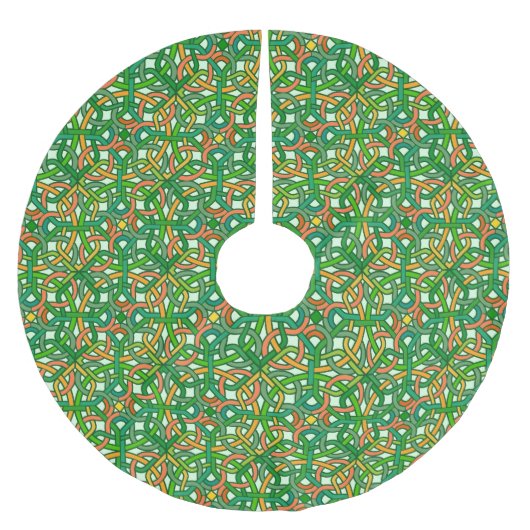 ケルト結び目模様のかわいらしいアイルランドのブレードパターン緑 ブラッシュドポリエステルツリースカート (正面)