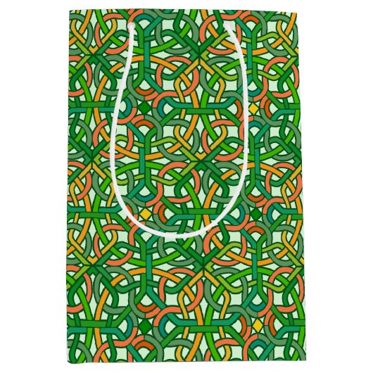 ケルト結び目模様のかわいらしいアイルランドのブレードパターン緑 ミディアムペーパーバッグ (正面)