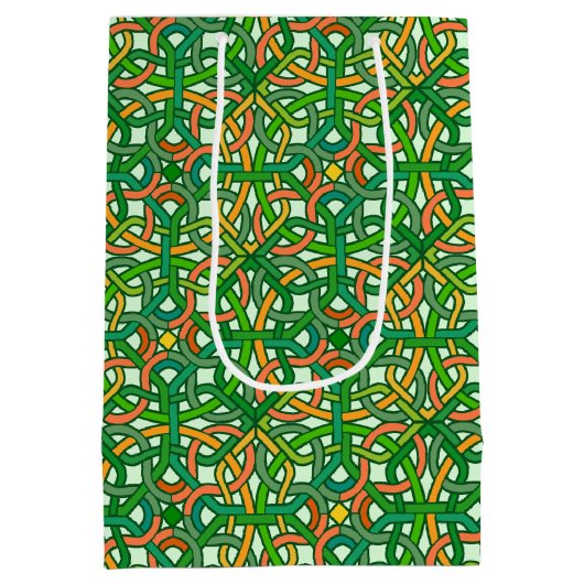 ケルト結び目模様のかわいらしいアイルランドのブレードパターン緑 ミディアムペーパーバッグ (裏面)