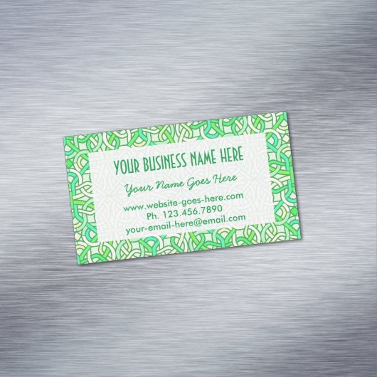 ケルト結び目模様のアイルランドのブレードパターン緑の黄色 マグネット名刺 (インサイチュ)