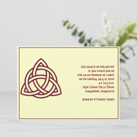 ケルト結び目模様のバーガンディと神話のアイボリーパーティー 招待状 (スタンド正面)