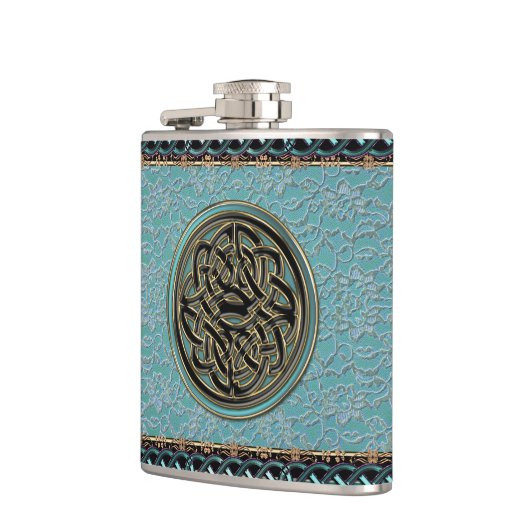 ケルト結び目模様のフラスコが付いているヴィンテージの真新しい緑のレース フラスク (左)