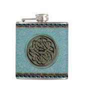 ケルト結び目模様のフラスコが付いているヴィンテージの真新しい緑のレース フラスク (正面)