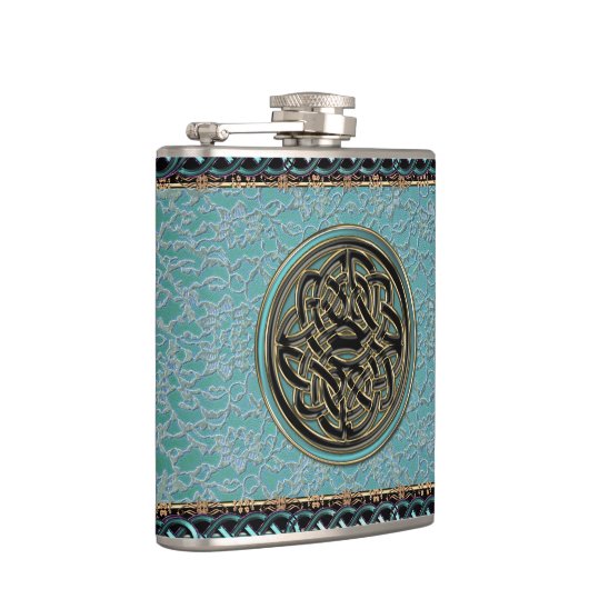 ケルト結び目模様のフラスコが付いているヴィンテージの真新しい緑のレース フラスク (右)