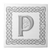 ケルト結び目模様のモノグラムの銀の効果の手紙Pのタイル タイル (正面)