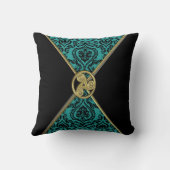 ケルト結び目模様の枕との緑のダマスク織そして黒 クッション (裏面)