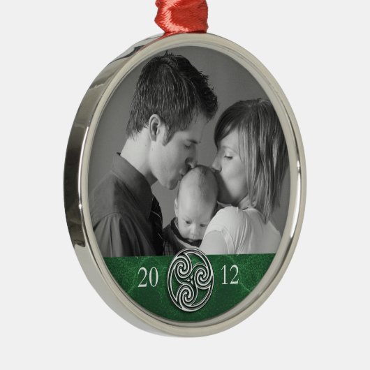 ケルト結び目模様のTriskelionの緑のクリスマスの写真Ornam メタルオーナメント (右)