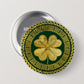 ケルト結び目模様を持つアイルランドの4葉のクローバー 缶バッジ (正面&裏面)