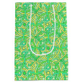 ケルト結び目模様アイリッシュブラッドパターングリーンイエロー ミディアムペーパーバッグ (裏面)