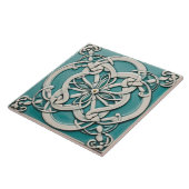 ケルト結び目模様インスパイアターコイズと白花 タイル (側面)