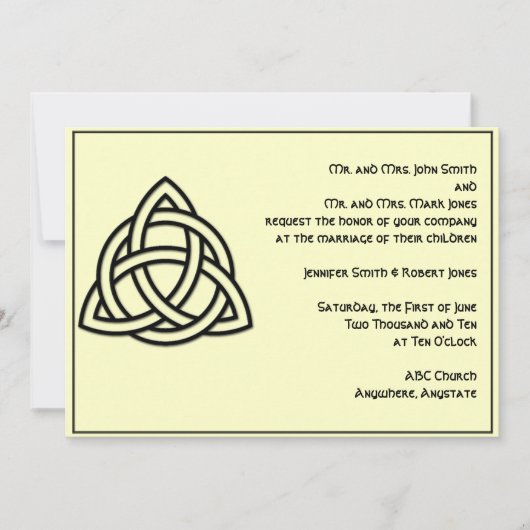 ケルト結び目模様インブラックアイボリー結婚式招待状 招待状 (正面)