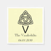 ケルト結び目模様イン黒とアイボリーモノグラム結婚 スタンダードカクテルナプキン (正面)