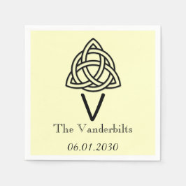ケルト結び目模様イン黒とアイボリーモノグラム結婚 スタンダードカクテルナプキン