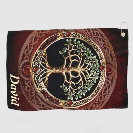 ケルト結び目模様エレガントの高貴な生命の木。 ゴルフタオル (横)