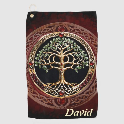 ケルト結び目模様エレガントの高貴な生命の木。 ゴルフタオル (正面)