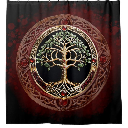 ケルト結び目模様エレガントの高貴な生命の木。 シャワーカーテン (正面)