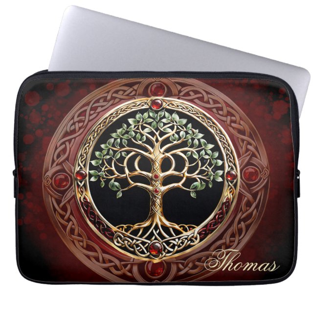 ケルト結び目模様エレガントの高貴な生命の木。 ラップトップスリーブ (正面)