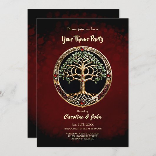 ケルト結び目模様エレガントの高貴な生命の木。 招待状 (正面/裏面)