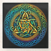 ケルト結び目模様カラフル結び糸細工 ガラスコースター (正面)