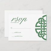 ケルト結び目模様クラシックグリーン&ホワイトハンドスティング 出欠カード (正面/裏面)