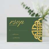 ケルト結び目模様クラシックグリーン&金ゴールドハンドスティング 出欠カード (スタンド正面)