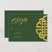 ケルト結び目模様クラシックグリーン&金ゴールドハンドスティング 出欠カード (正面/裏面)
