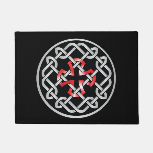 ケルト結び目模様クロス赤金属模様 ドアマット (正面)