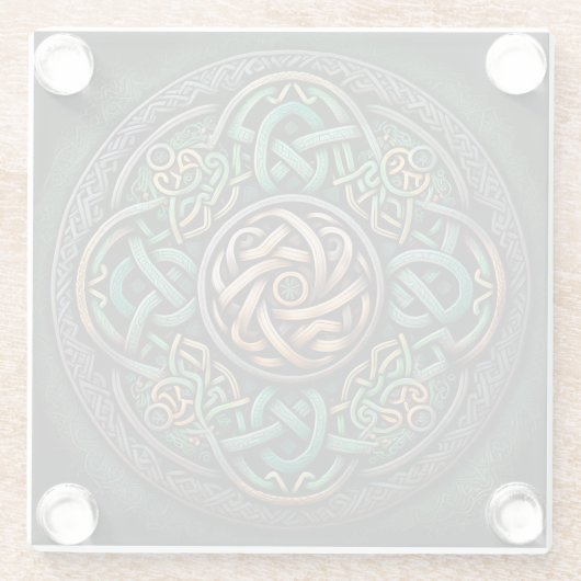 ケルト結び目模様グリーン金ゴールド結び糸細工 ガラスコースター (裏面)