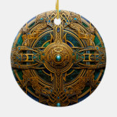 ケルト結び目模様グリーン金ゴールド結び糸細工 セラミックオーナメント (裏面)