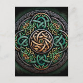 ケルト結び目模様グリーン金ゴールド結び糸細工 ポストカード (正面)