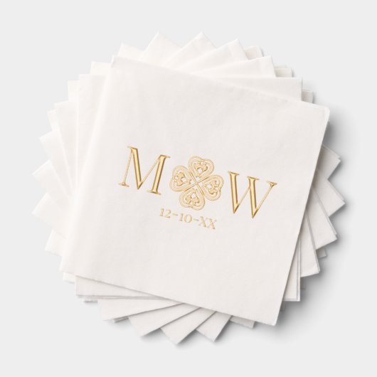 ケルト結び目模様シャムロックカップル2初期モノグラム日付 箔ナプキン (インサイチュ (積み重ね))
