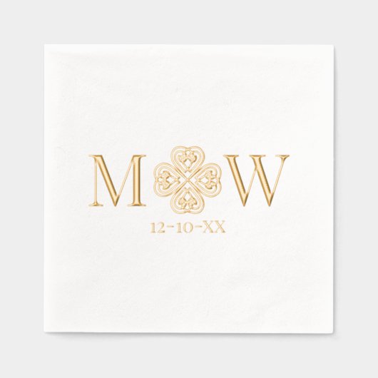 ケルト結び目模様シャムロックカップル2初期モノグラム日付 箔ナプキン (正面)