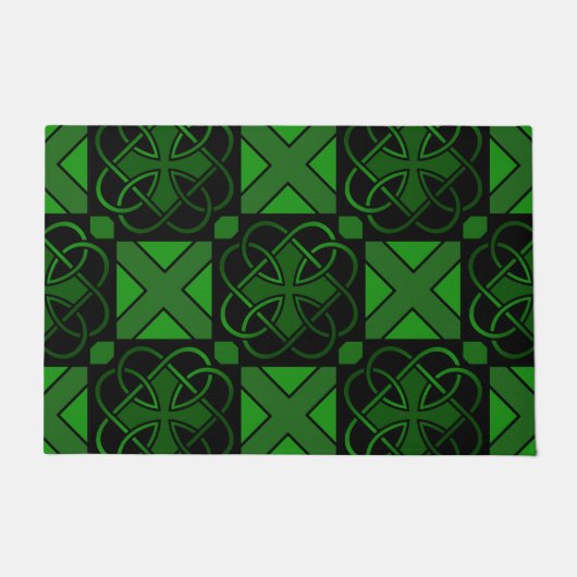 ケルト結び目模様ダークグリーンとブラックビューティフル ドアマット (正面)