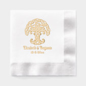 ケルト結び目模様ツリーのライフ・カップル名の日付 箔ナプキン (正面)