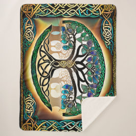 ケルト結び目模様ツリーオブライフサンセットシェルパブランケット シェルパブランケット