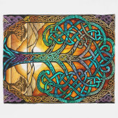 ケルト結び目模様ツリーオブライフサンセットフリースブランケット フリースブランケット (正面(横))