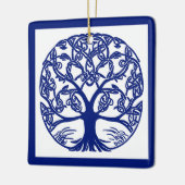 ケルト結び目模様ツリーオブライフブルーオンホワイト セラミックオーナメント (左)