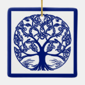 ケルト結び目模様ツリーオブライフブルーオンホワイト セラミックオーナメント (裏面)
